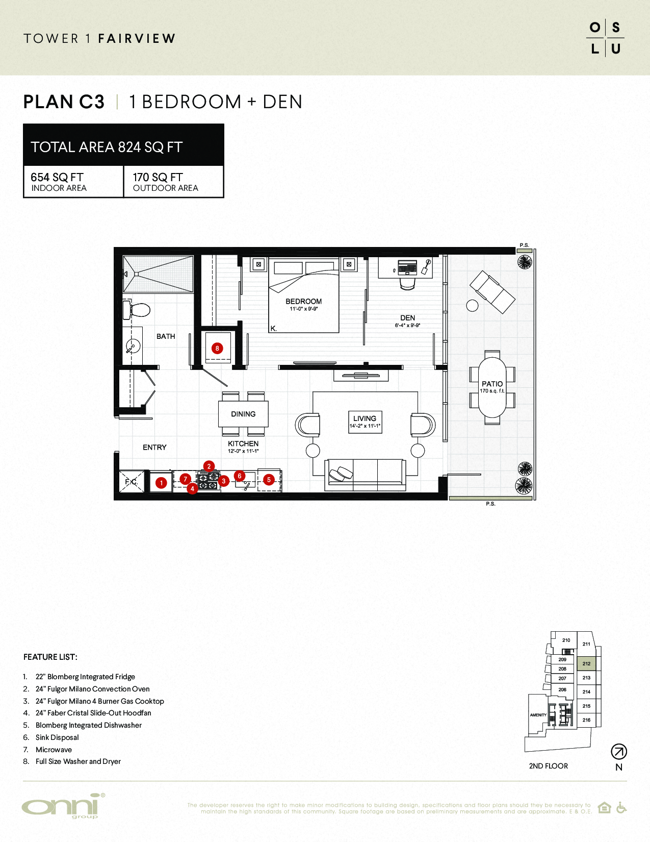 Floor plan for 1 bed, 1 bath, 654 sqft